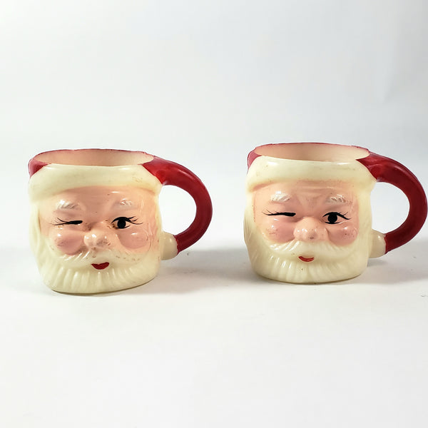 Vintage Miniature Winking Santa Claus Face Mug Set of 4