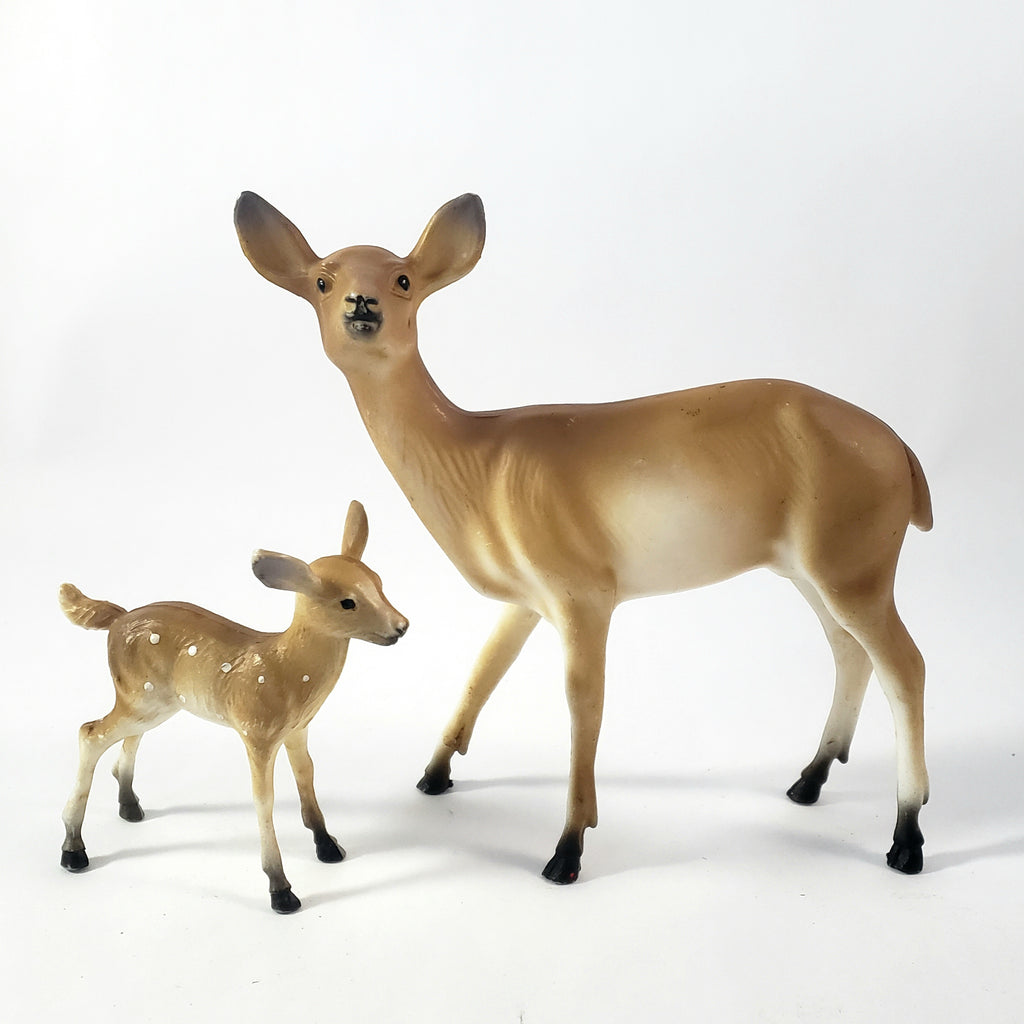 Vintage Deer Doe and Fawn Plastic Figurines Collection of 2