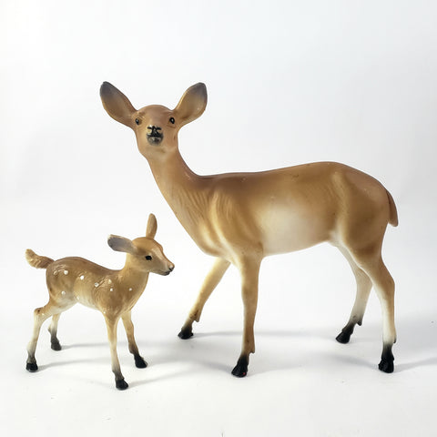 Vintage Deer Doe and Fawn Plastic Figurines Collection of 2