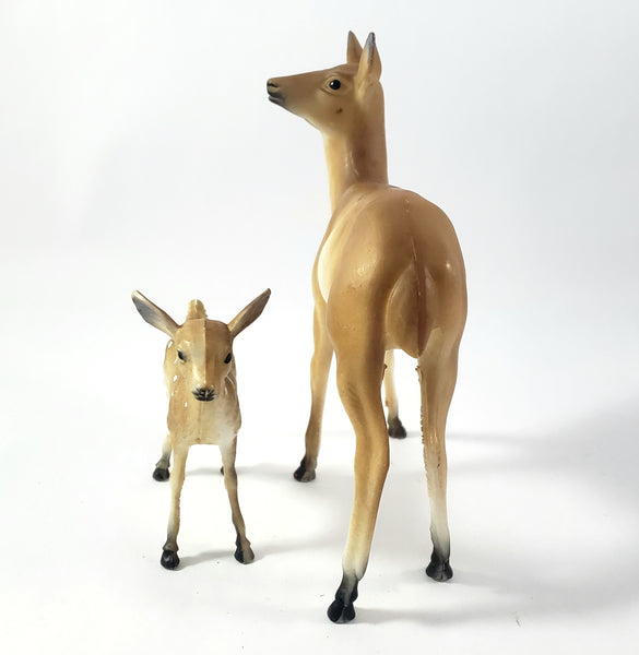 Vintage Deer Doe and Fawn Plastic Figurines Collection of 2
