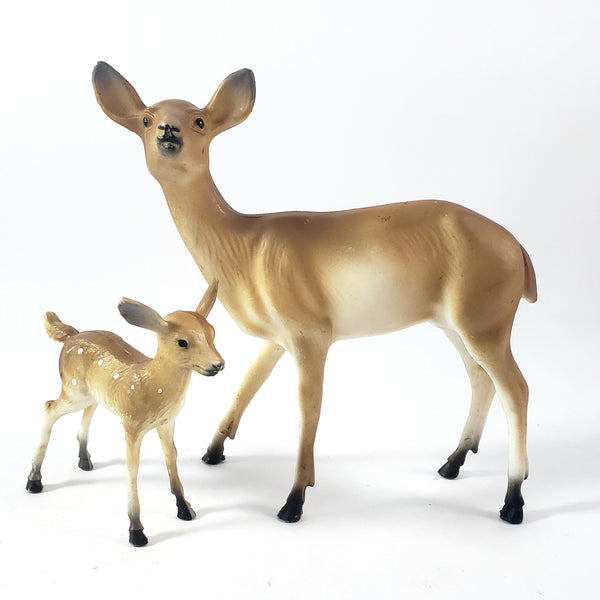 Vintage Deer Doe and Fawn Plastic Figurines Collection of 2