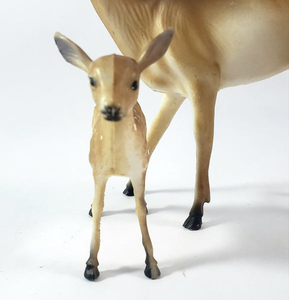 Vintage Deer Doe and Fawn Plastic Figurines Collection of 2
