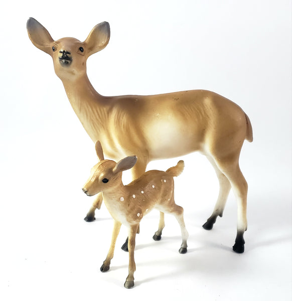 Vintage Deer Doe and Fawn Plastic Figurines Collection of 2