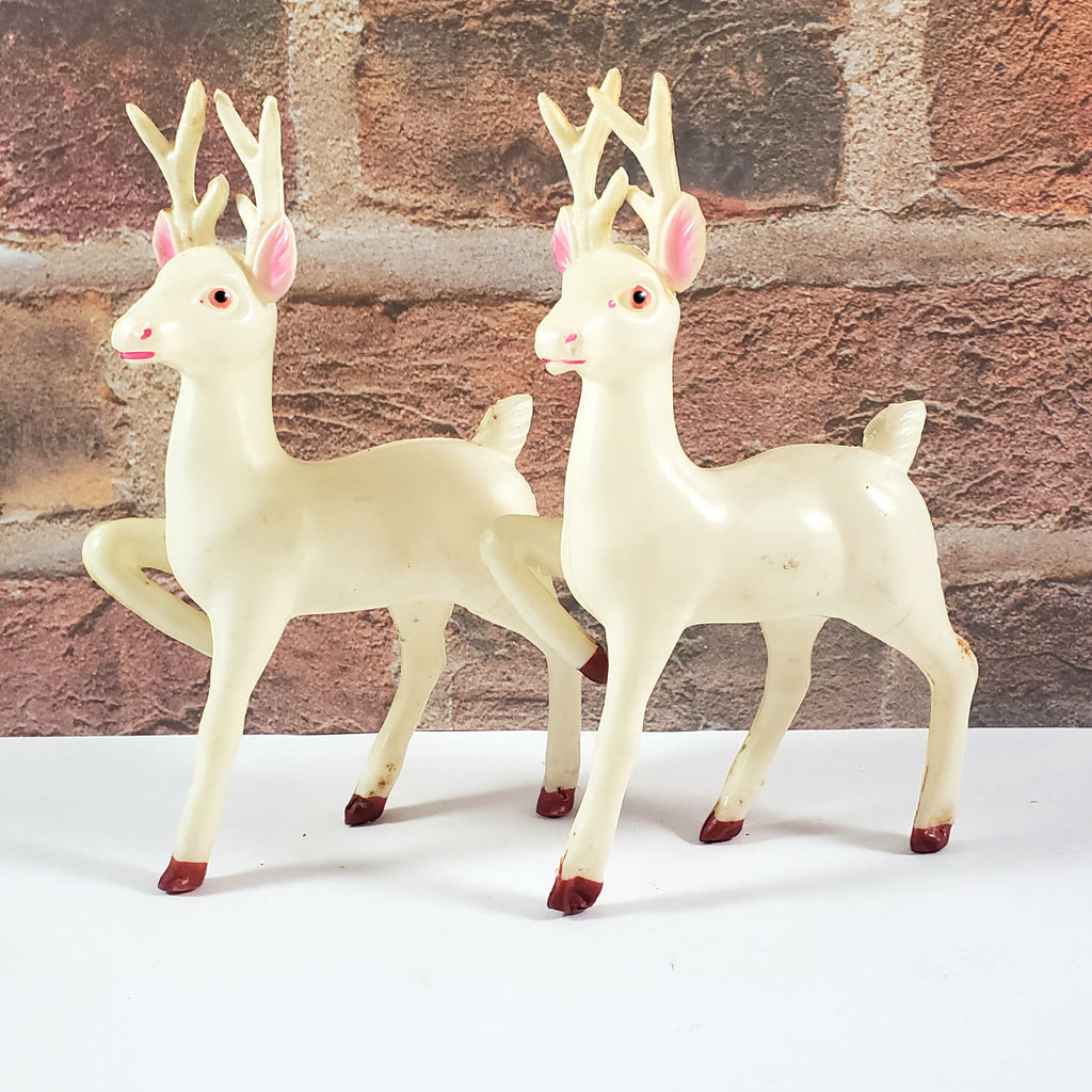 Vintage Celluloid Plastic Prancing Reindeer Figurines 6" Set of 2