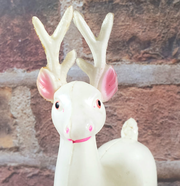 Vintage Celluloid Plastic Prancing Reindeer Figurines 6" Set of 2