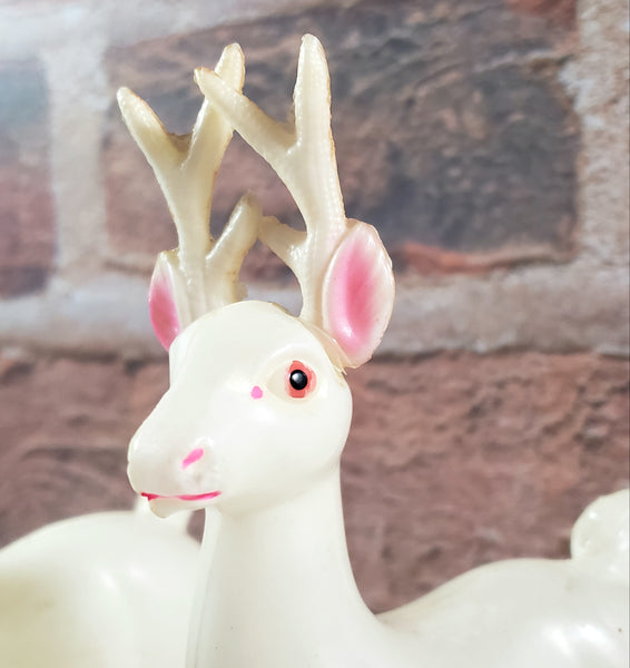 Vintage Celluloid Plastic Prancing Reindeer Figurines 6" Set of 2