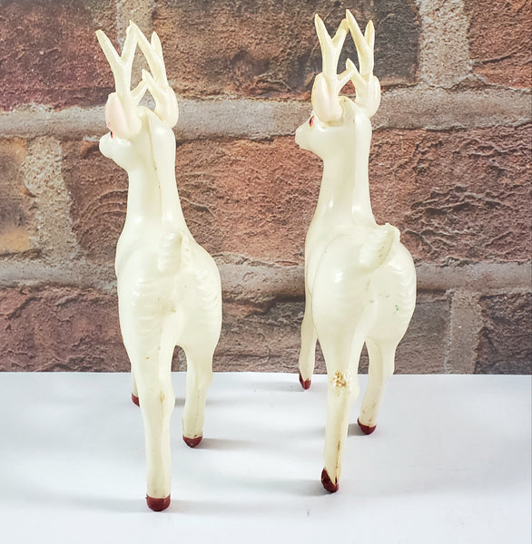 Vintage Celluloid Plastic Prancing Reindeer Figurines 6" Set of 2
