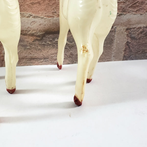 Vintage Celluloid Plastic Prancing Reindeer Figurines 6" Set of 2