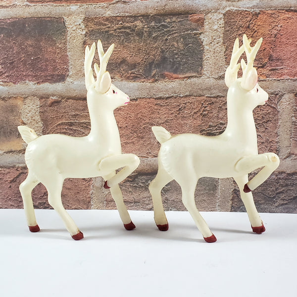Vintage Celluloid Plastic Prancing Reindeer Figurines 6" Set of 2