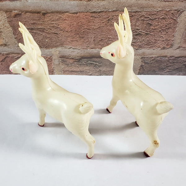 Vintage Celluloid Plastic Prancing Reindeer Figurines 6" Set of 2