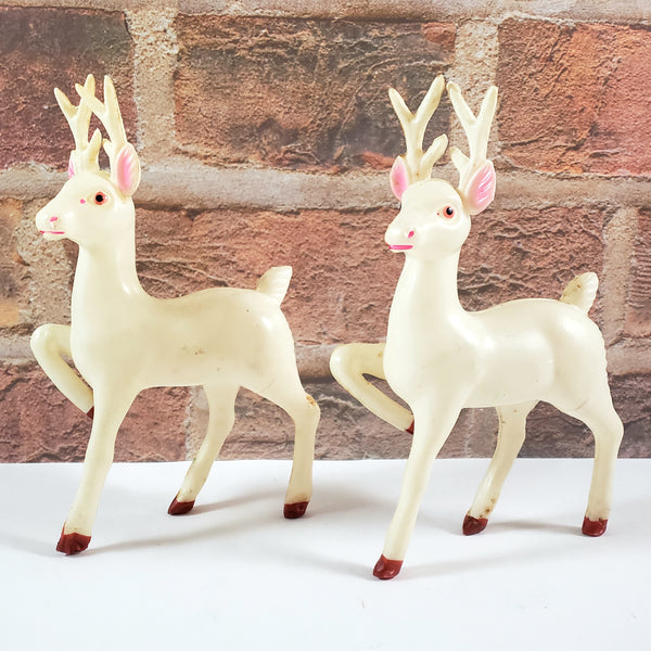 Vintage Celluloid Plastic Prancing Reindeer Figurines 6" Set of 2