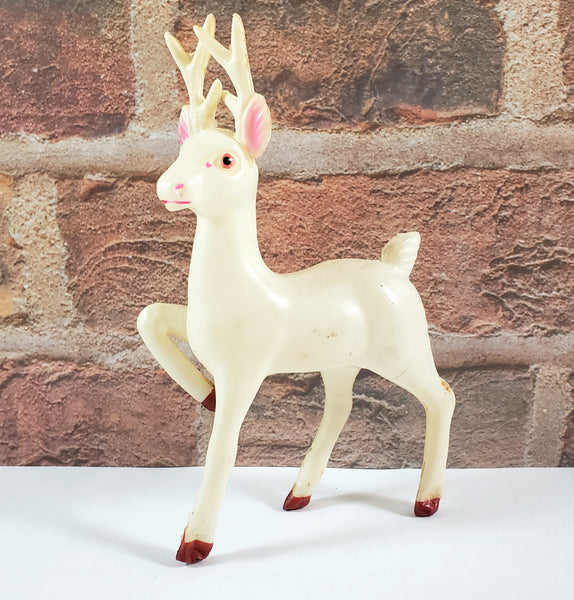 Vintage Celluloid Plastic Prancing Reindeer Figurines 6" Set of 2