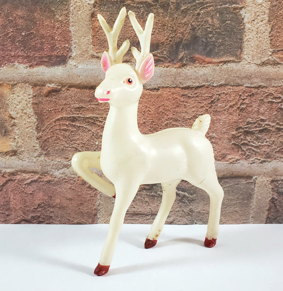 Vintage Celluloid Plastic Prancing Reindeer Figurines 6" Set of 2