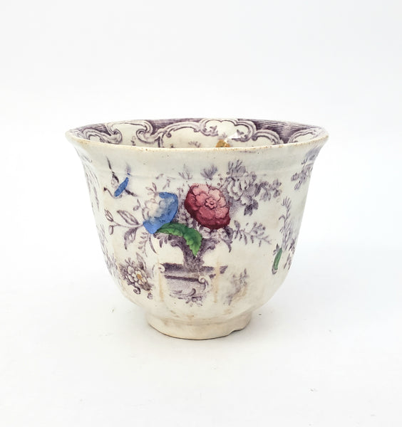 Old Purple Transferware Handless Cup and Saucer Polychrome FLORILLA Challinor England