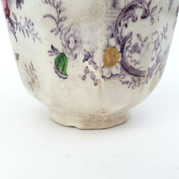 Old Purple Transferware Handless Cup and Saucer Polychrome FLORILLA Challinor England