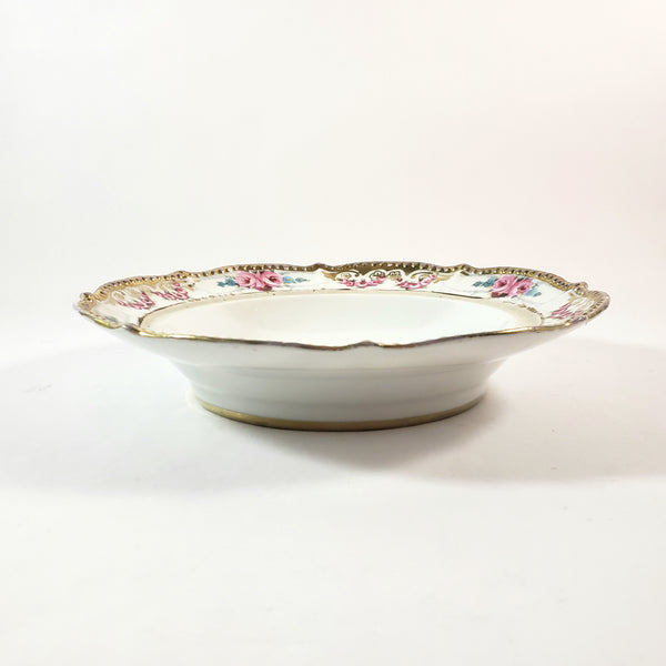 Antique Noritake Round Porcelain Pancake Server Pink Rose Swags