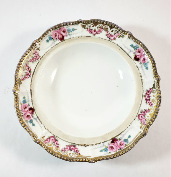 Antique Noritake Round Porcelain Pancake Server Pink Rose Swags