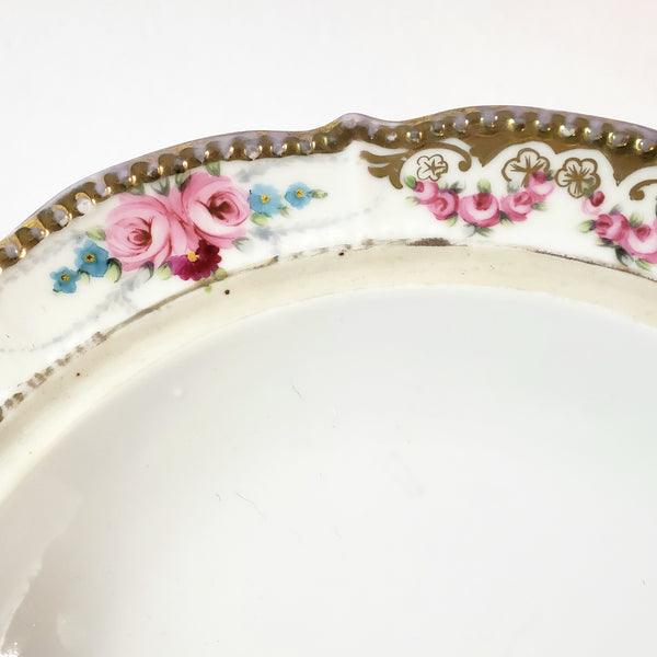 Antique Noritake Round Porcelain Pancake Server Pink Rose Swags