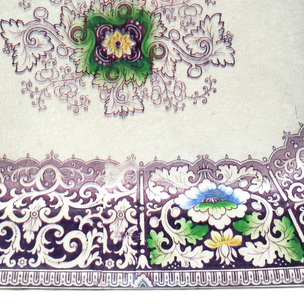 Antique Purple Transferware Polychrome Small Platter ZAMARA England