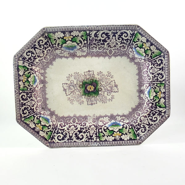 Antique Purple Transferware Polychrome Small Platter ZAMARA England