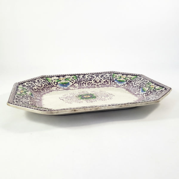 Antique Purple Transferware Polychrome Small Platter ZAMARA England