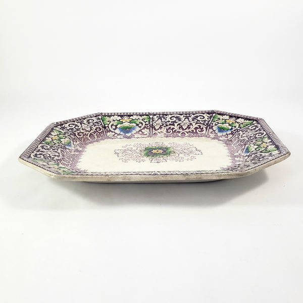 Antique Purple Transferware Polychrome Small Platter ZAMARA England