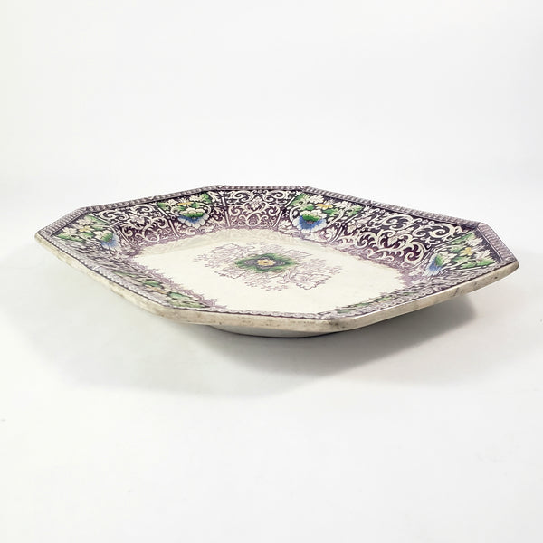 Antique Purple Transferware Polychrome Small Platter ZAMARA England