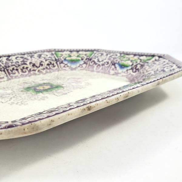 Antique Purple Transferware Polychrome Small Platter ZAMARA England