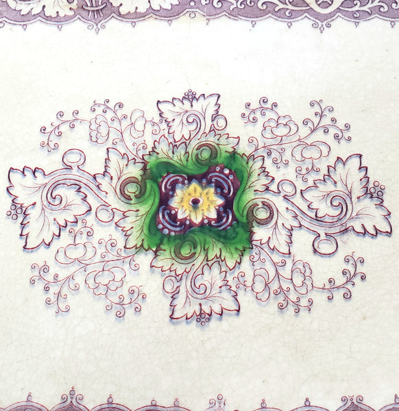 Antique Purple Transferware Polychrome Small Platter ZAMARA England