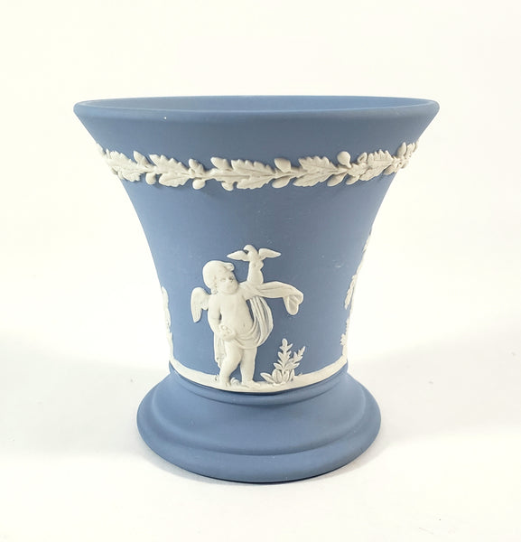 Wedgwood Blue Jasperware Heart Trinket Dish & Vase Collection of 2 England