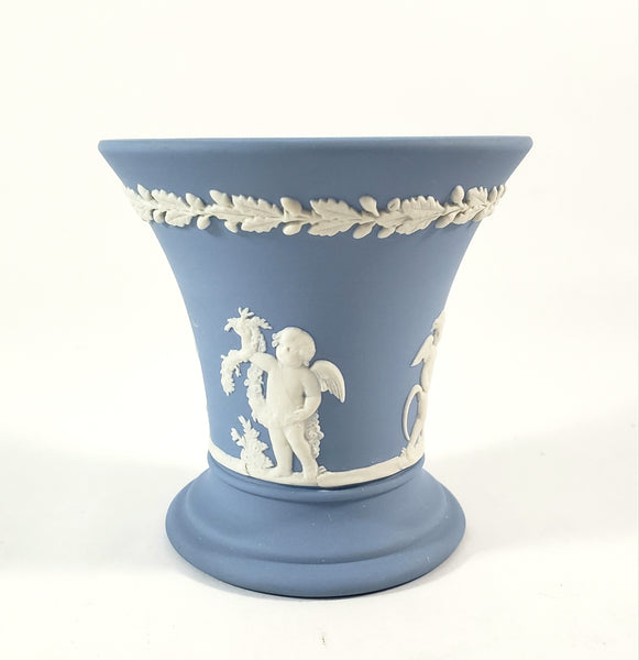 Wedgwood Blue Jasperware Heart Trinket Dish & Vase Collection of 2 England