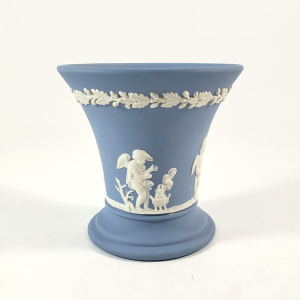 Wedgwood Blue Jasperware Heart Trinket Dish & Vase Collection of 2 England