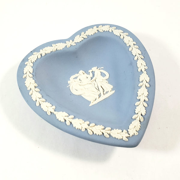 Wedgwood Blue Jasperware Heart Trinket Dish & Vase Collection of 2 England