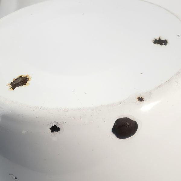 Large Vintage Farmhouse White Enamelware Basin Black Trim