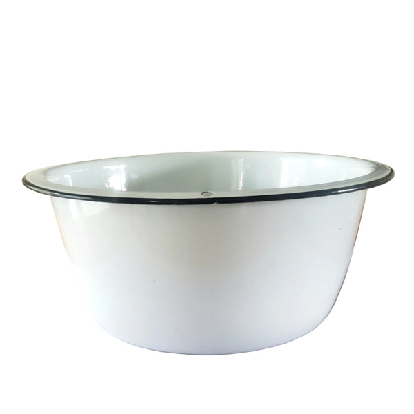 Large Vintage Farmhouse White Enamelware Basin Black Trim