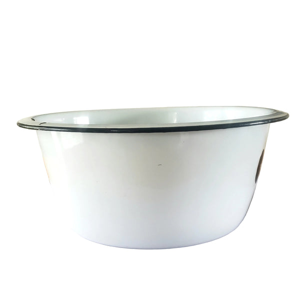 Large Vintage Farmhouse White Enamelware Basin Black Trim