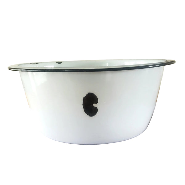 Large Vintage Farmhouse White Enamelware Basin Black Trim