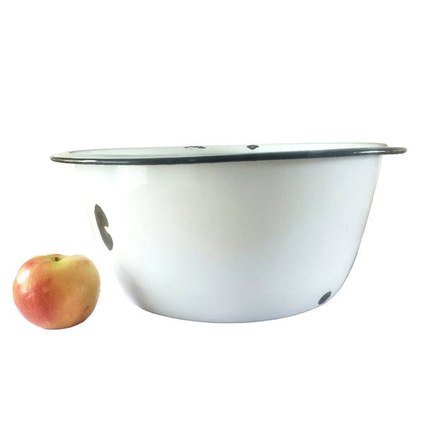 Large Vintage Farmhouse White Enamelware Basin Black Trim