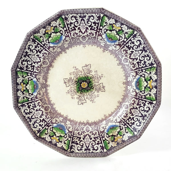 Antique Purple Transferware Polychrome Plates 9 ¼” ZAMARA Set of 2 England
