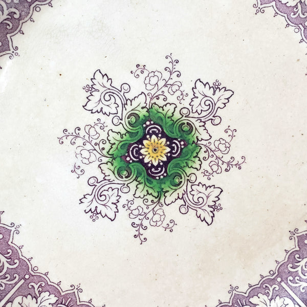 Antique Purple Transferware Polychrome Plates 9 ¼” ZAMARA Set of 2 England