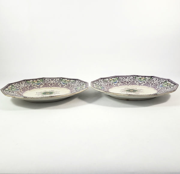 Antique Purple Transferware Polychrome Plates 9 ¼” ZAMARA Set of 2 England