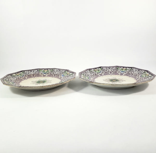 Antique Purple Transferware Polychrome Plates 9 ¼” ZAMARA Set of 2 England