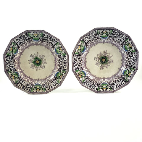 Antique Purple Transferware Polychrome Plates 9 ¼” ZAMARA Set of 2 England