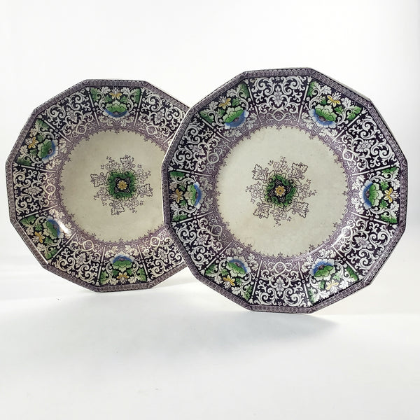 Antique Purple Transferware Polychrome Plates 9 ¼” ZAMARA Set of 2 England