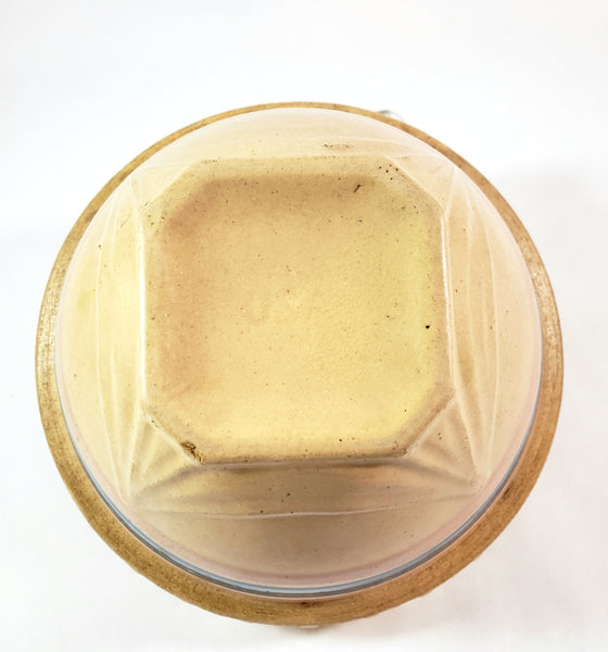 Antique Yellow ware Mixing Bowl Pink & Blue Bands 1 Quart