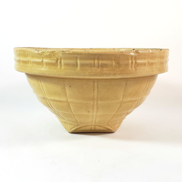 Antique McCoy Yellow Ware Mixing Bowl Window Pane 8" Shield Mark