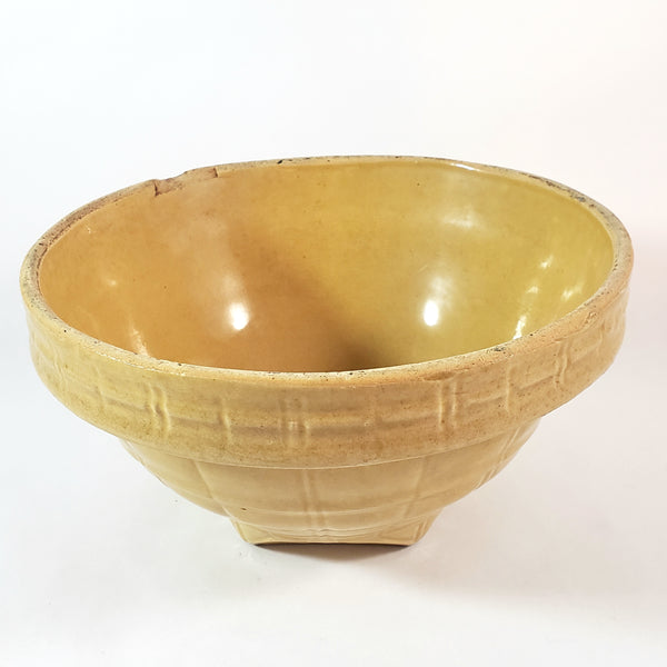 Antique McCoy Yellow Ware Mixing Bowl Window Pane 8" Shield Mark