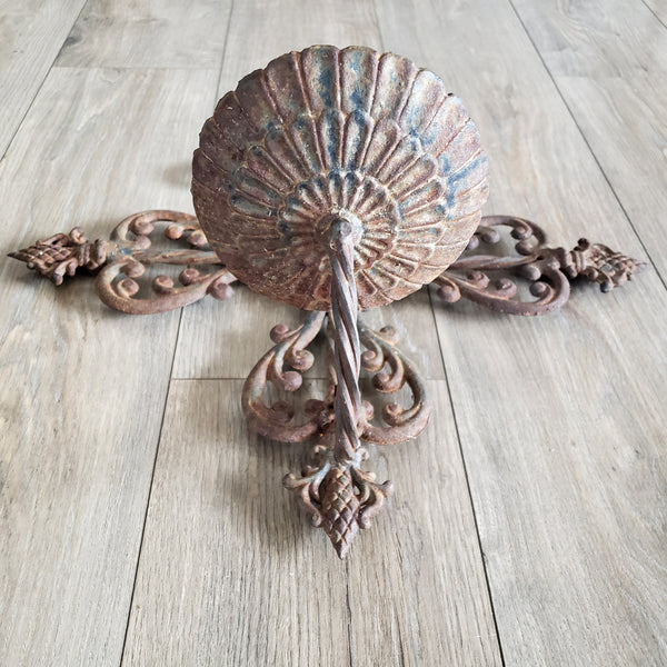 Large Vintage Cast & Wrought Iron Wall Candle Sconce 19" Fleur-de-Lis Gothic Style