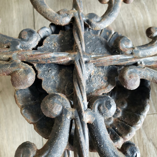 Large Vintage Cast & Wrought Iron Wall Candle Sconce 19" Fleur-de-Lis Gothic Style