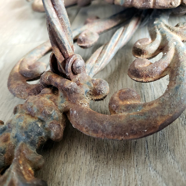 Large Vintage Cast & Wrought Iron Wall Candle Sconce 19" Fleur-de-Lis Gothic Style